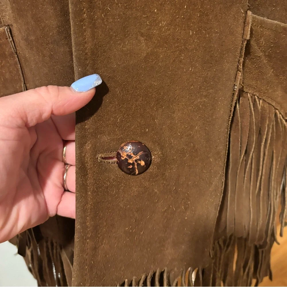 Pioneer Wear Vintage 70s Western Suede Fringe Jacket Size 34 Medium - Picture 9 of 9